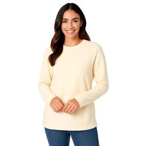 Denim & Co. Fleece Round Neck Shirttail Hem Top in Creme – NEW, Size 3X